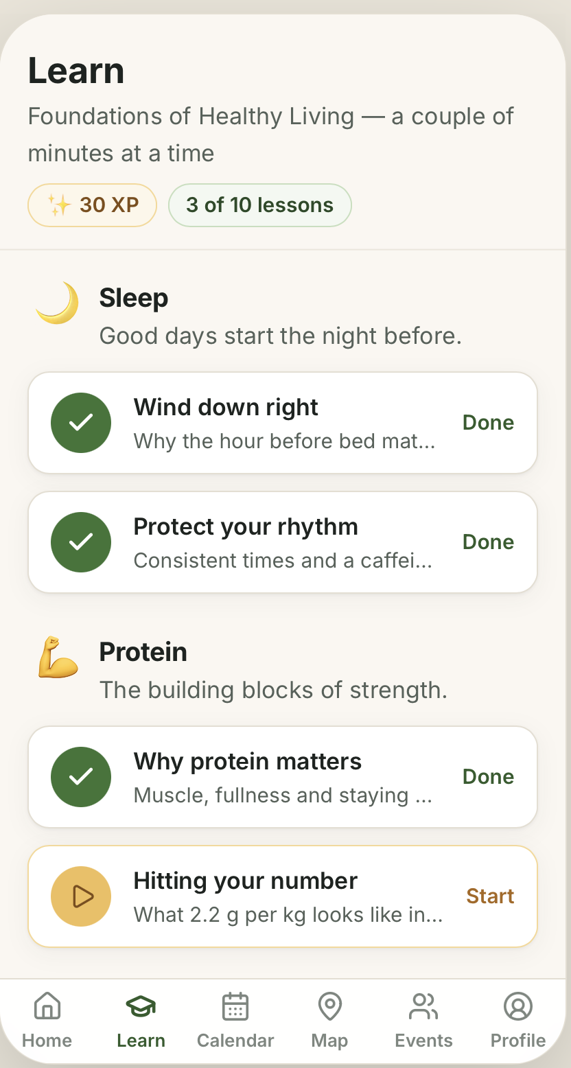 Learn screen — Foundations of Healthy Living