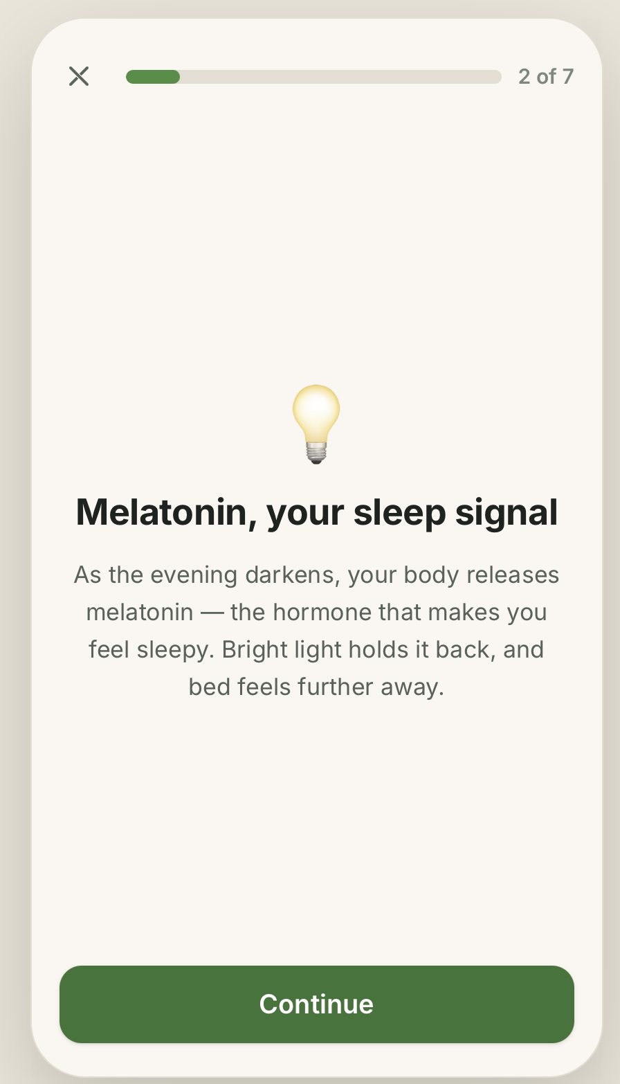 Lesson screen — Melatonin, your sleep signal